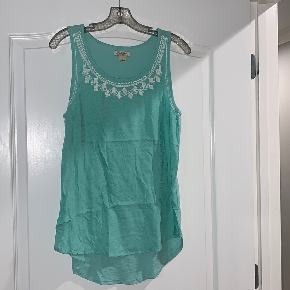 Sleeveless Embroidered Neckline Tank Top - Teal Green
